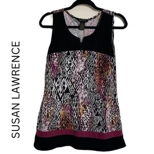 SUSAN LAWRENCE Women’s Sleeveless Animal Print Geometric Multicolor Top - Small